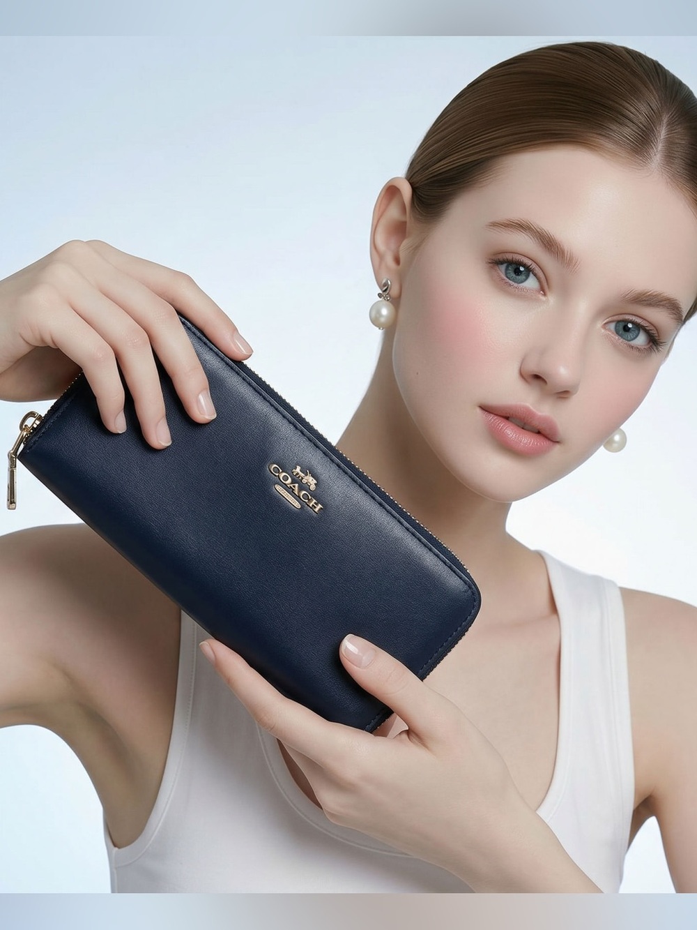 Coach Black Leather Zip Wallet with Gold Logo
